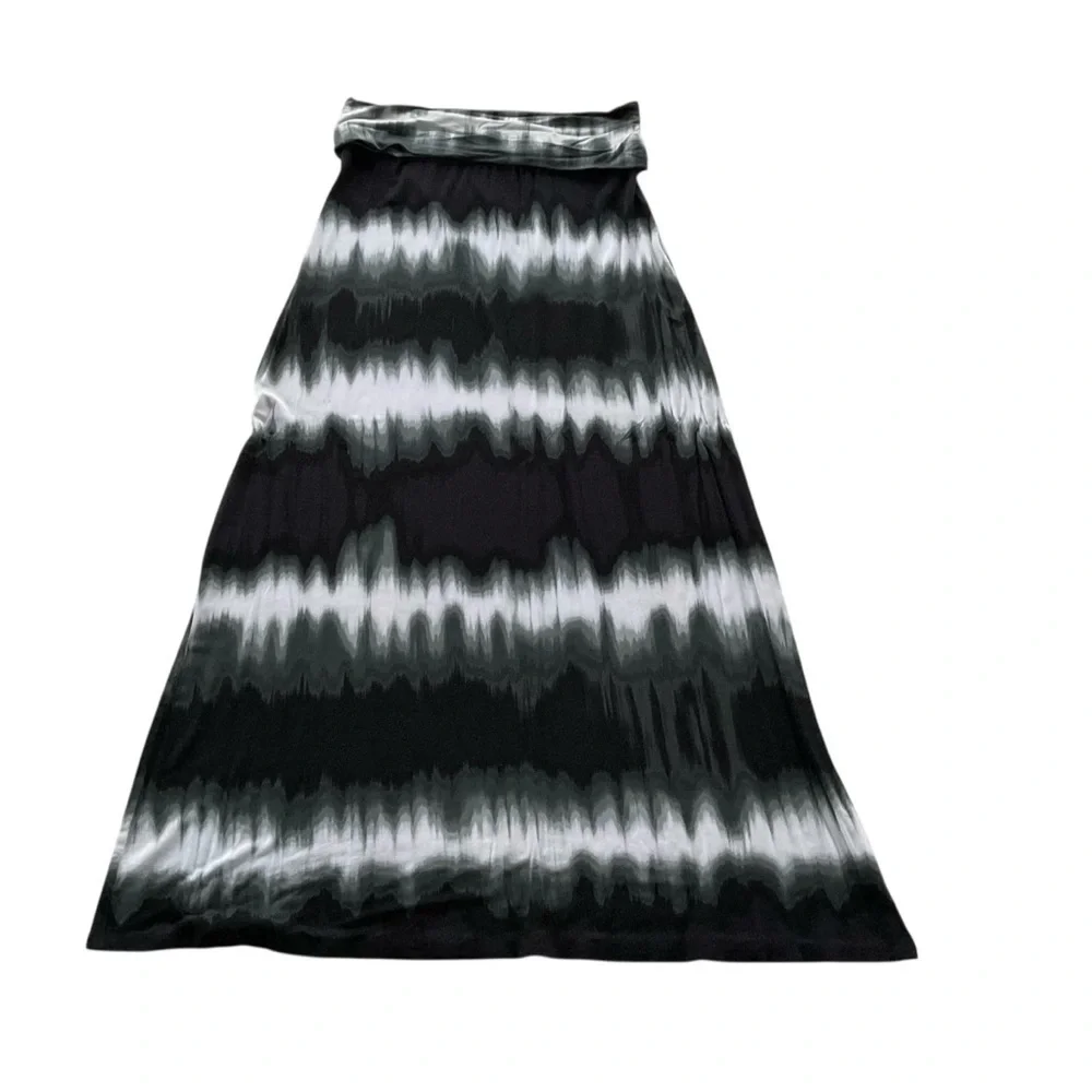 a.n.a Tie Dye Maxi Skirt Sz SP Black White Fold Over  Boho Hippie Beach Vacation